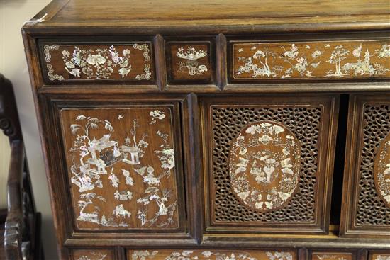 An early 20th century Chinese hardwood cabinet, W.4ft 1in.